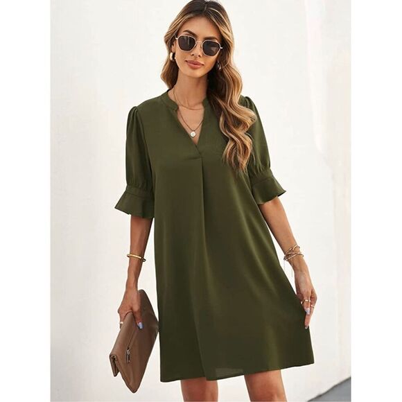 (Sold) NWOT Amazon Notched Neck Flounce Sleeve Tunic Dress Size XL - Picture 2 of 9